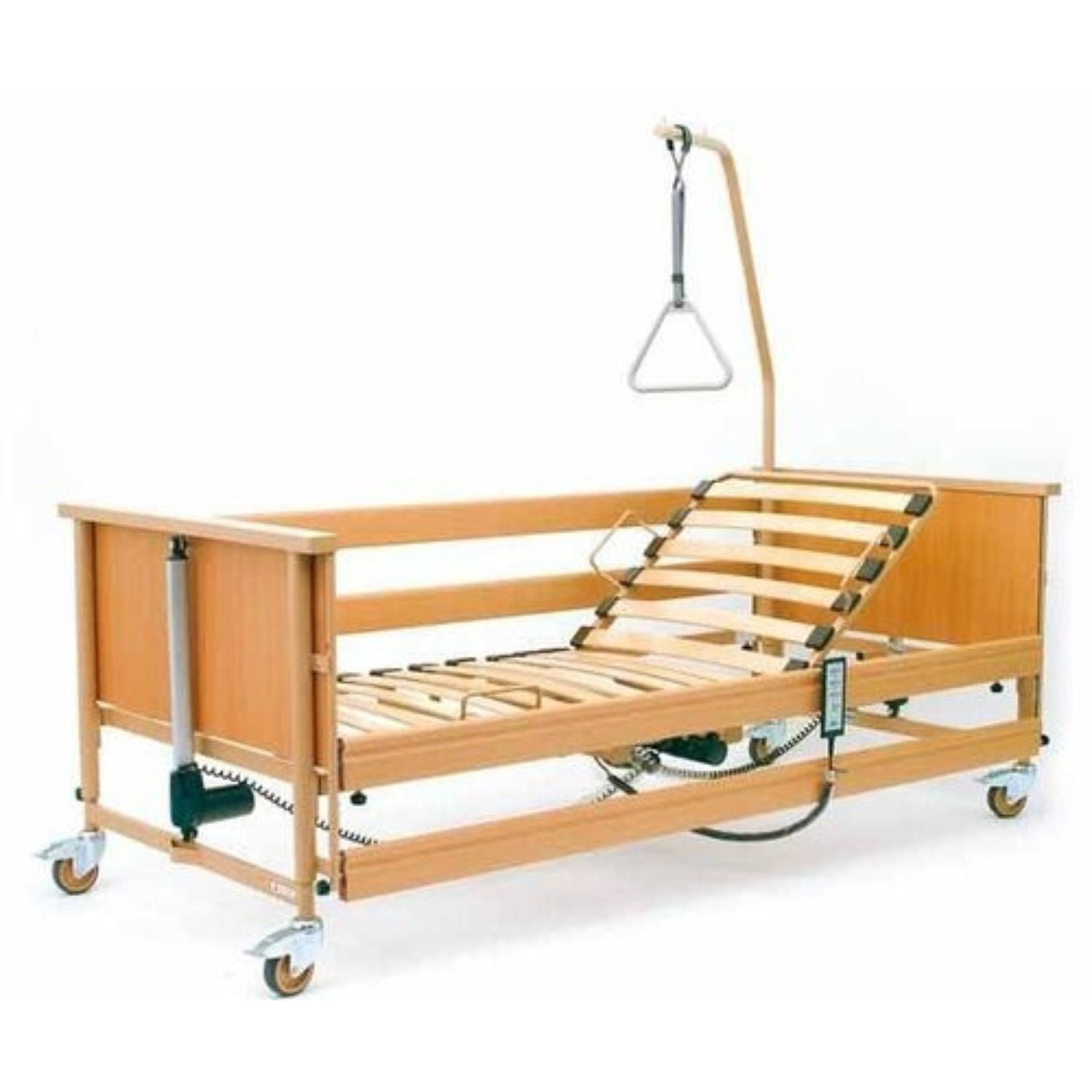 Elektrisches Pflegebett AKS L4 mit Bettgalgen, Seitengitter und Federholzleisten